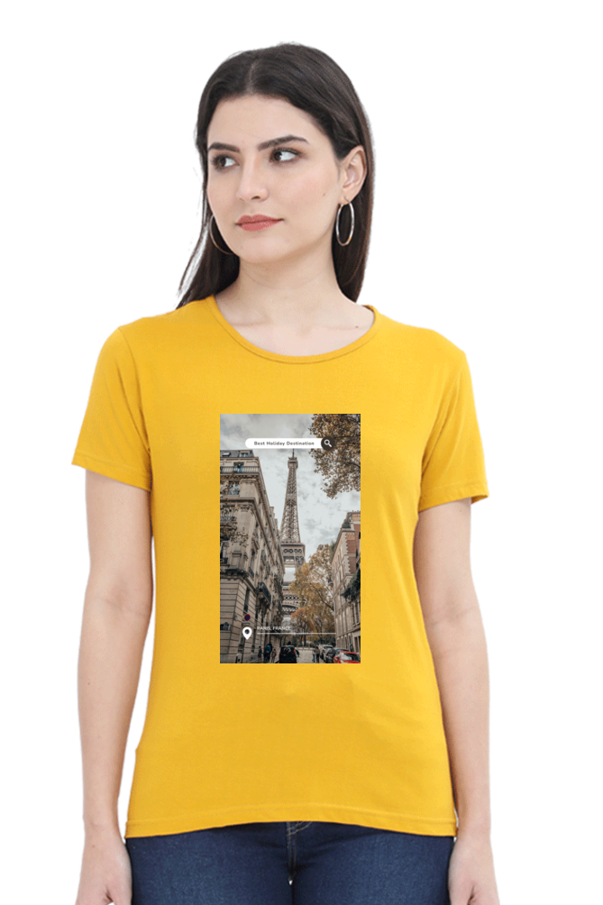 "Evoke the Romance of Paris with Our Women's Paris-Themed T-Shirts!"