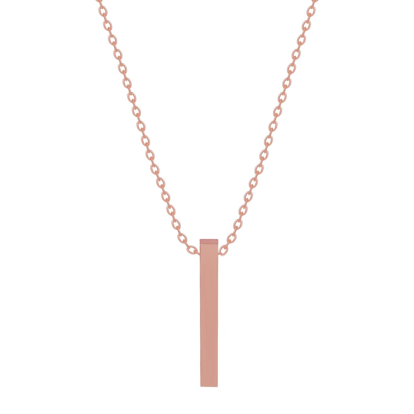 Vertical Bar Rose Gold Cuboid Stick Stainless Steel Locket Necklace Chain Set