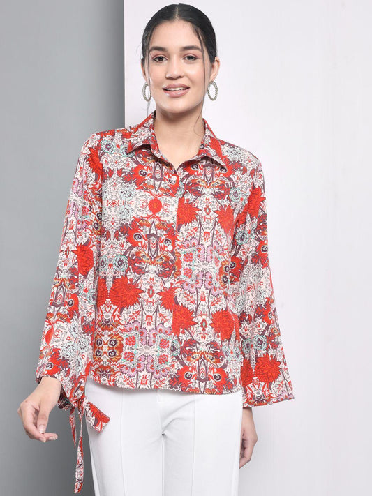 Women's  Printed Tie-up Sleeve Shirt