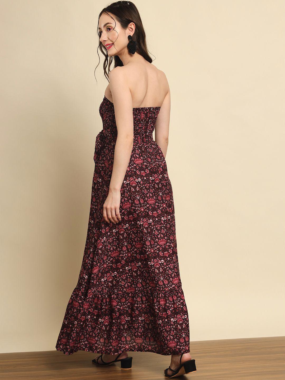 Women's Printed Strapless Flare Maxi Dress