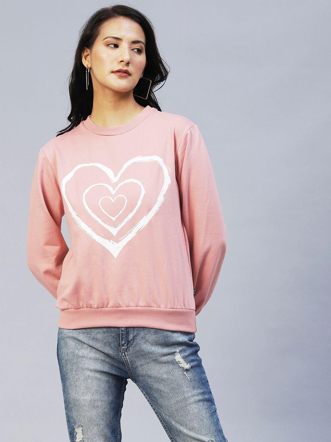 Women's Fleece Peach Heart Print Peasant Sleeve Fleece Sweatshirt