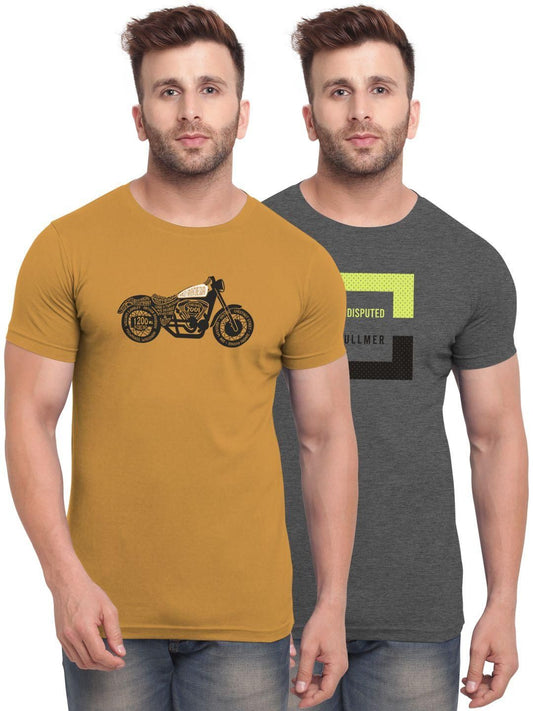 Cotton Blend Printed  Men's Round Neck T-shirt ( Pack Of 2 )