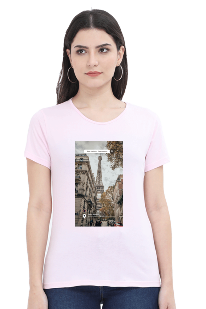 "Evoke the Romance of Paris with Our Women's Paris-Themed T-Shirts!"