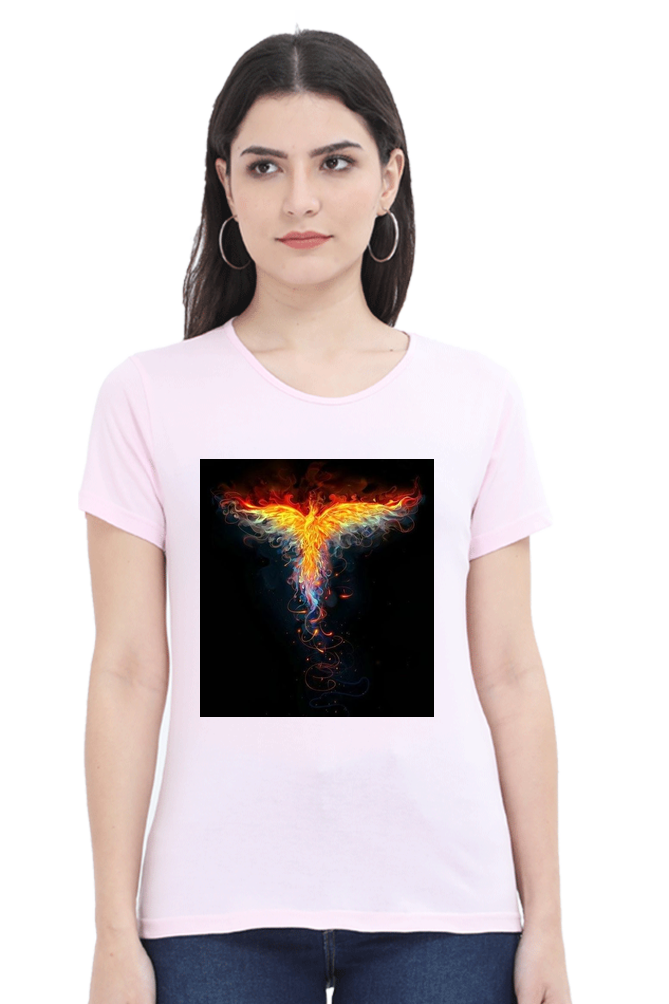 "Embrace Transformation with our Phoenix-Themed Women's T-Shirt!"