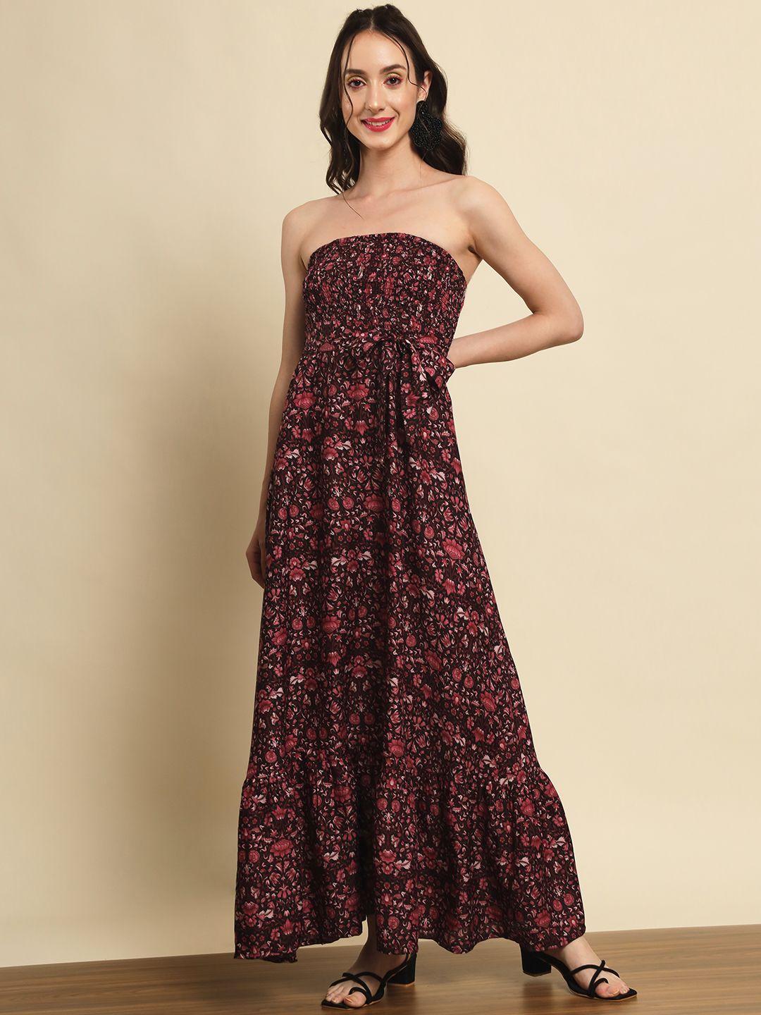 Women's Printed Strapless Flare Maxi Dress