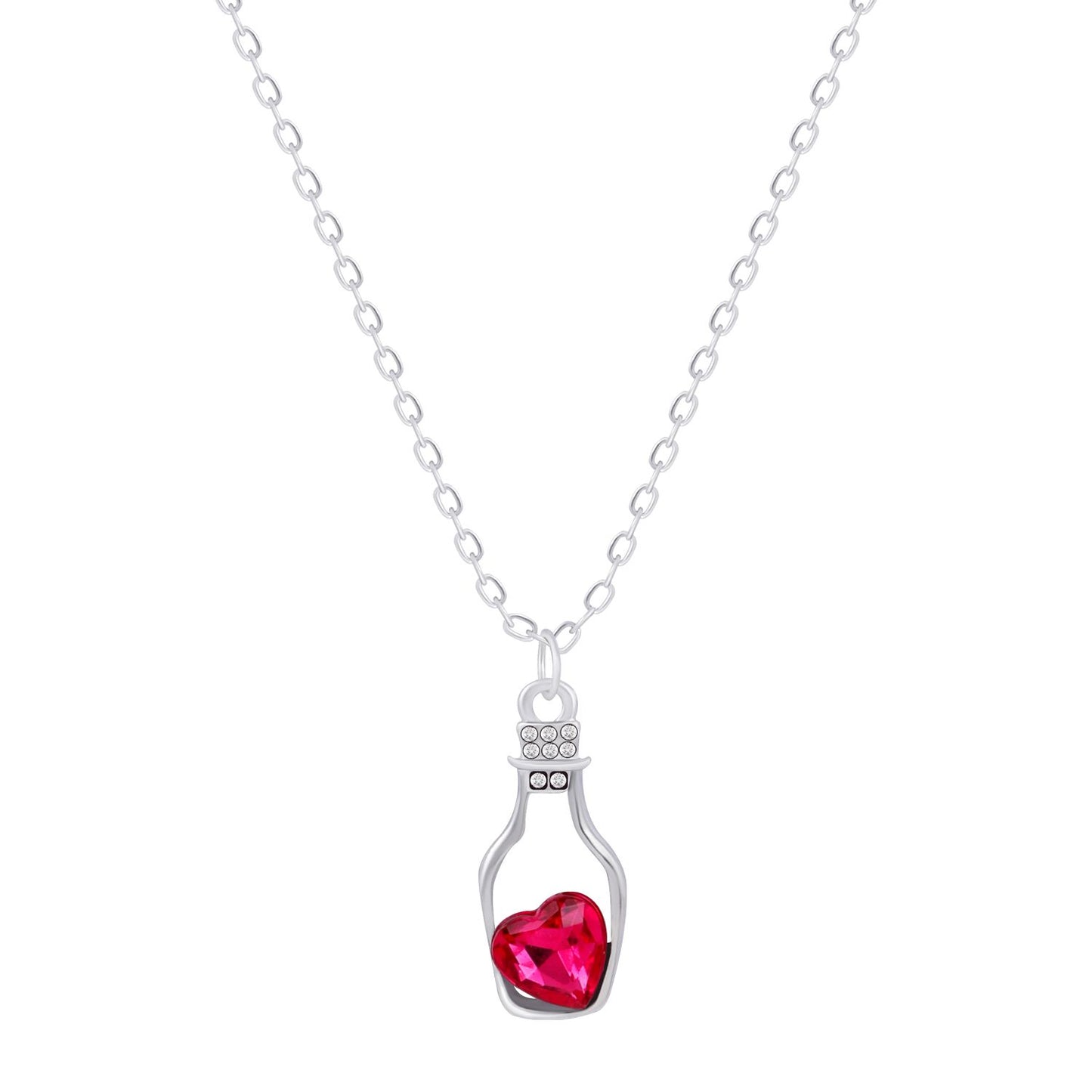 Love Heart Pink Crystal Diamond Stone Love Drift Bottle Pendant