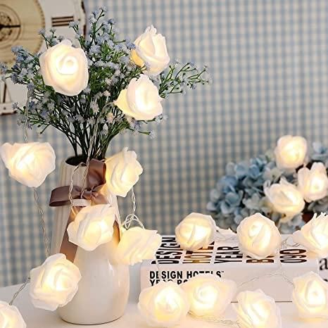 Rose Flower Led Serial String Lights - |10 Feet 14 Led Rose Lights (Warm White Plug-in)