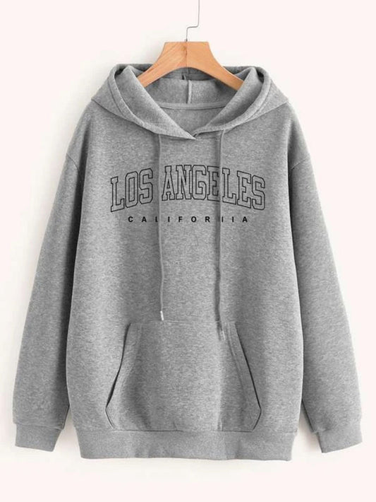 Grey Printed Fleece Hoody  Women Sweatshirt