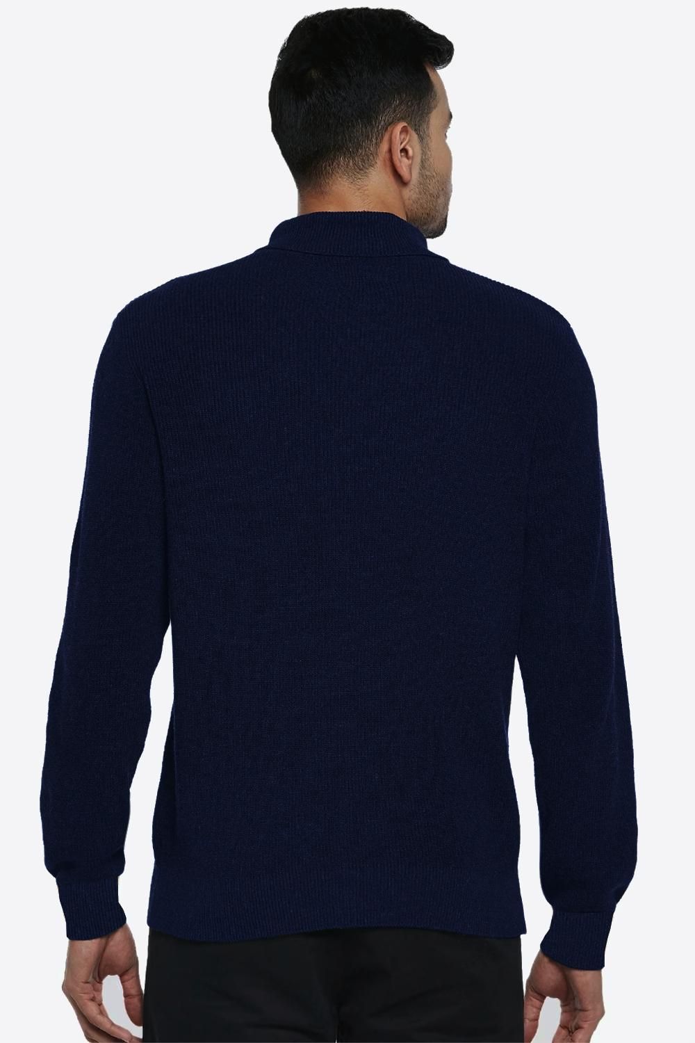 Men's Woolen Navy Blue High Neck Sweatshirt