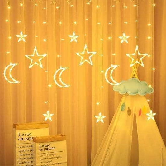 Moon & Star LED Curtain String Decorative Lights warm white, 3 Moon + 3 Star + 6 Mini Star