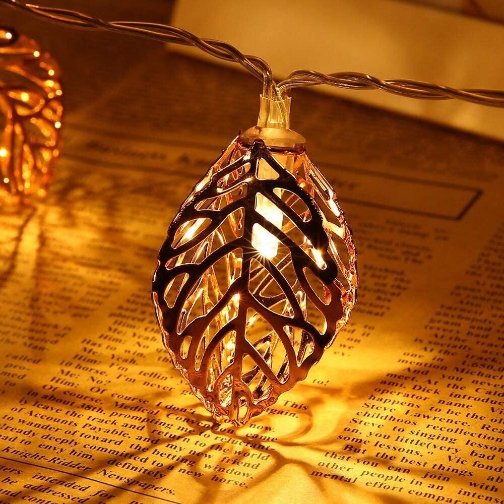 10 Lamps Golden Metal Leaf String LED Decorative Lights