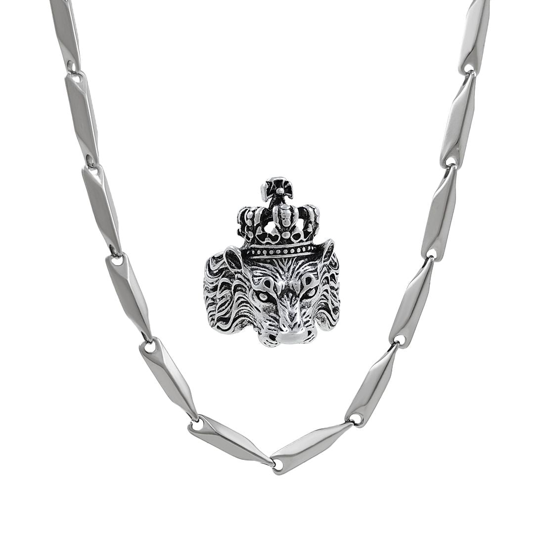 Silver plated chain with silver plated adjustable ring combo set Rhodium Plated Stainless Steel Chain