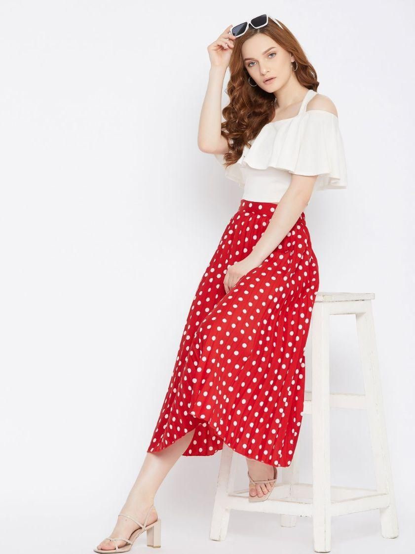 Women's Crepe Polka Dot Print Mid Length Skirt