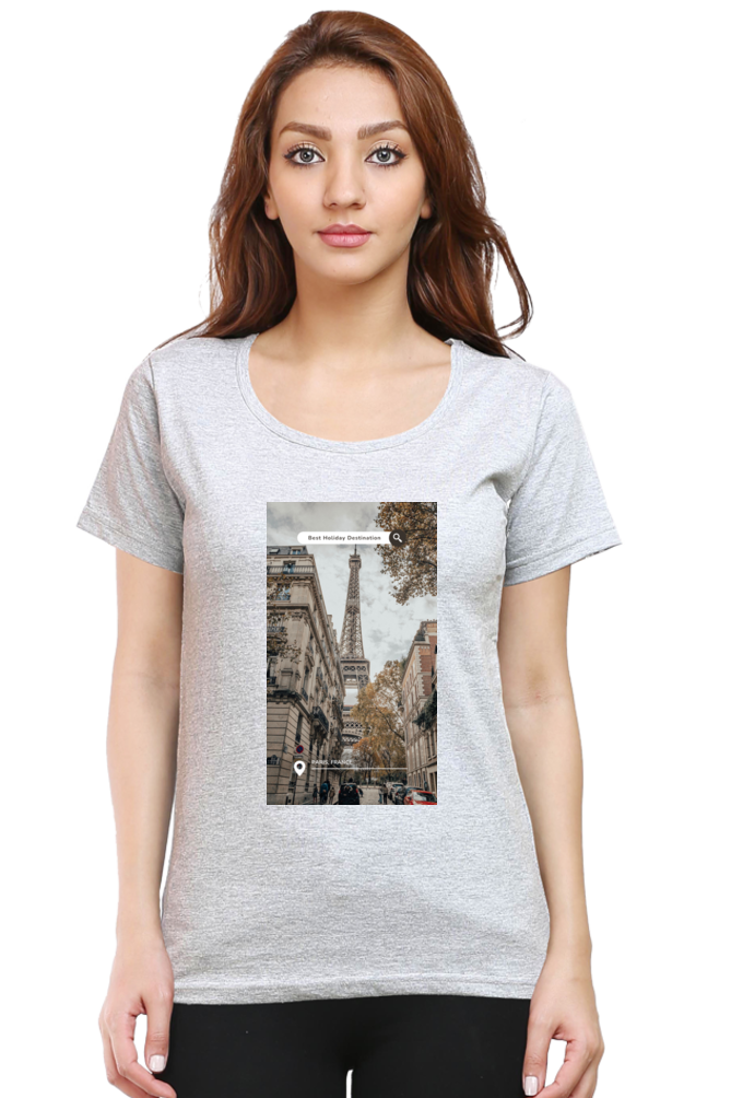 "Evoke the Romance of Paris with Our Women's Paris-Themed T-Shirts!"