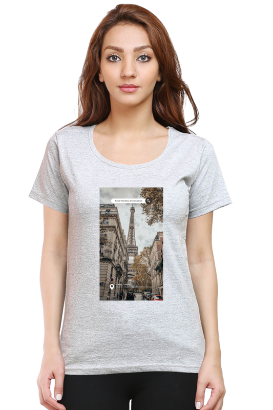 "Evoke the Romance of Paris with Our Women's Paris-Themed T-Shirts!"