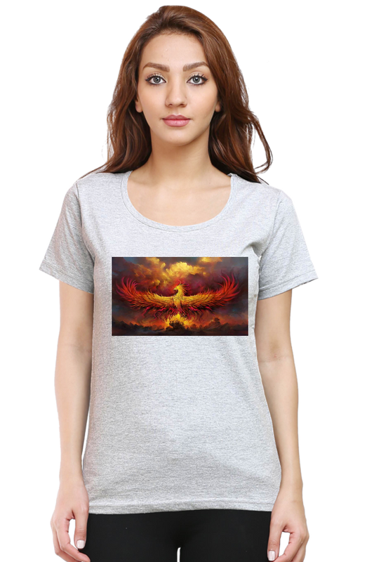 "Embrace Transformation with our Phoenix-Themed Women's T-Shirt!"