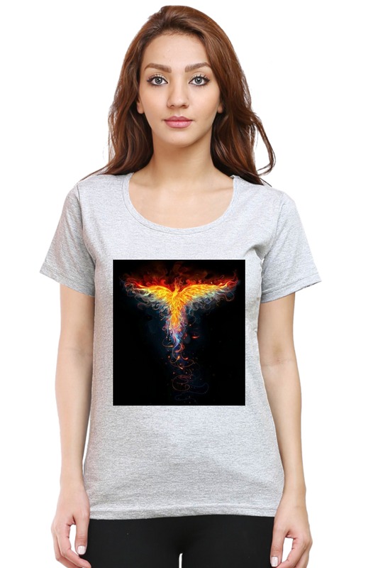 "Embrace Transformation with our Phoenix-Themed Women's T-Shirt!"