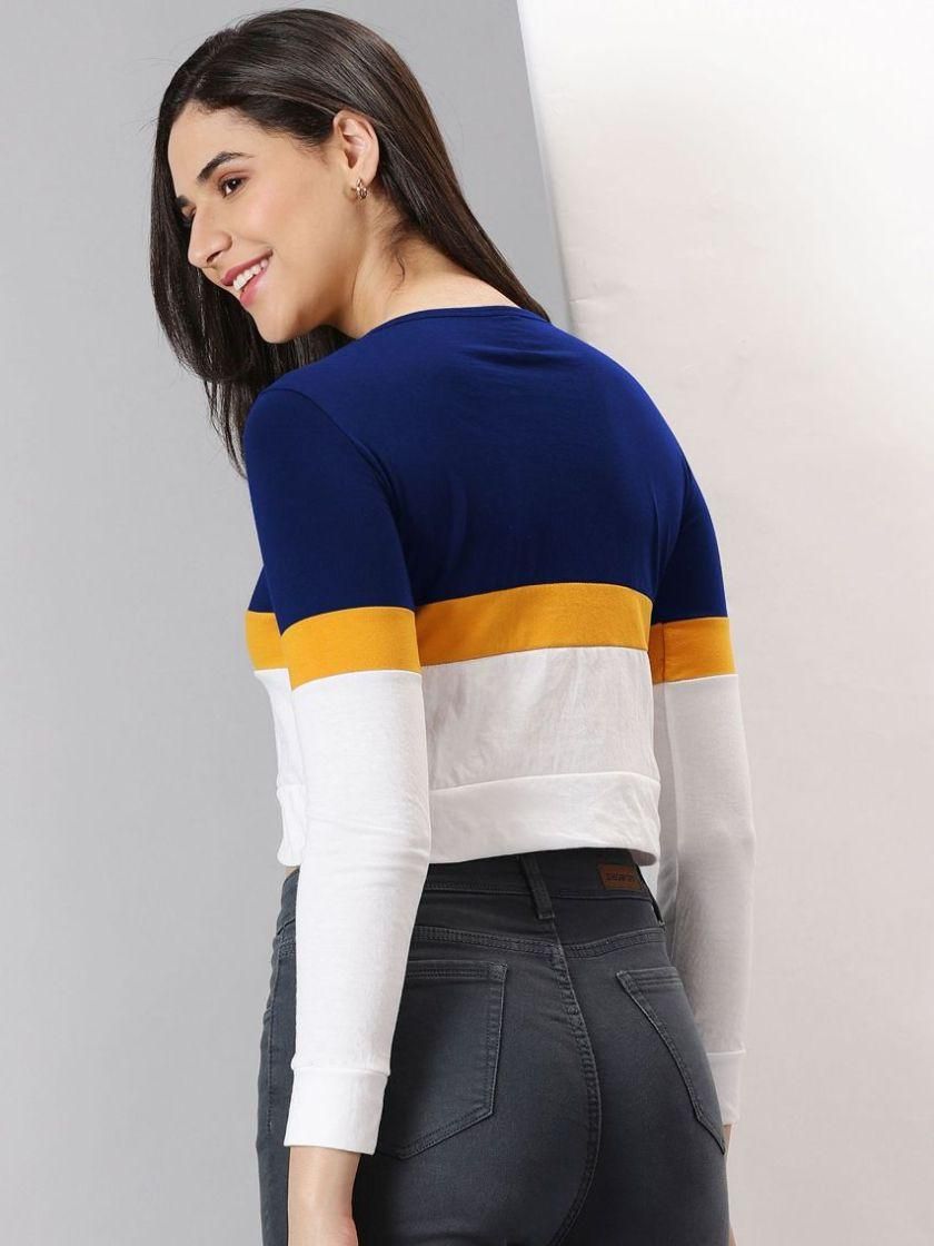 Women's Color Block Full Sleeve Crop Top