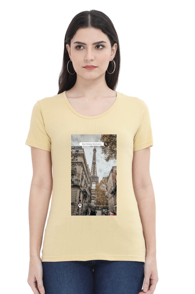 "Evoke the Romance of Paris with Our Women's Paris-Themed T-Shirts!"