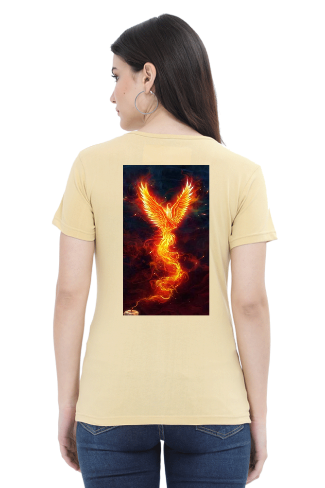 "Rise from the Ashes with our Phoenix-Themed Women's T-Shirt!"