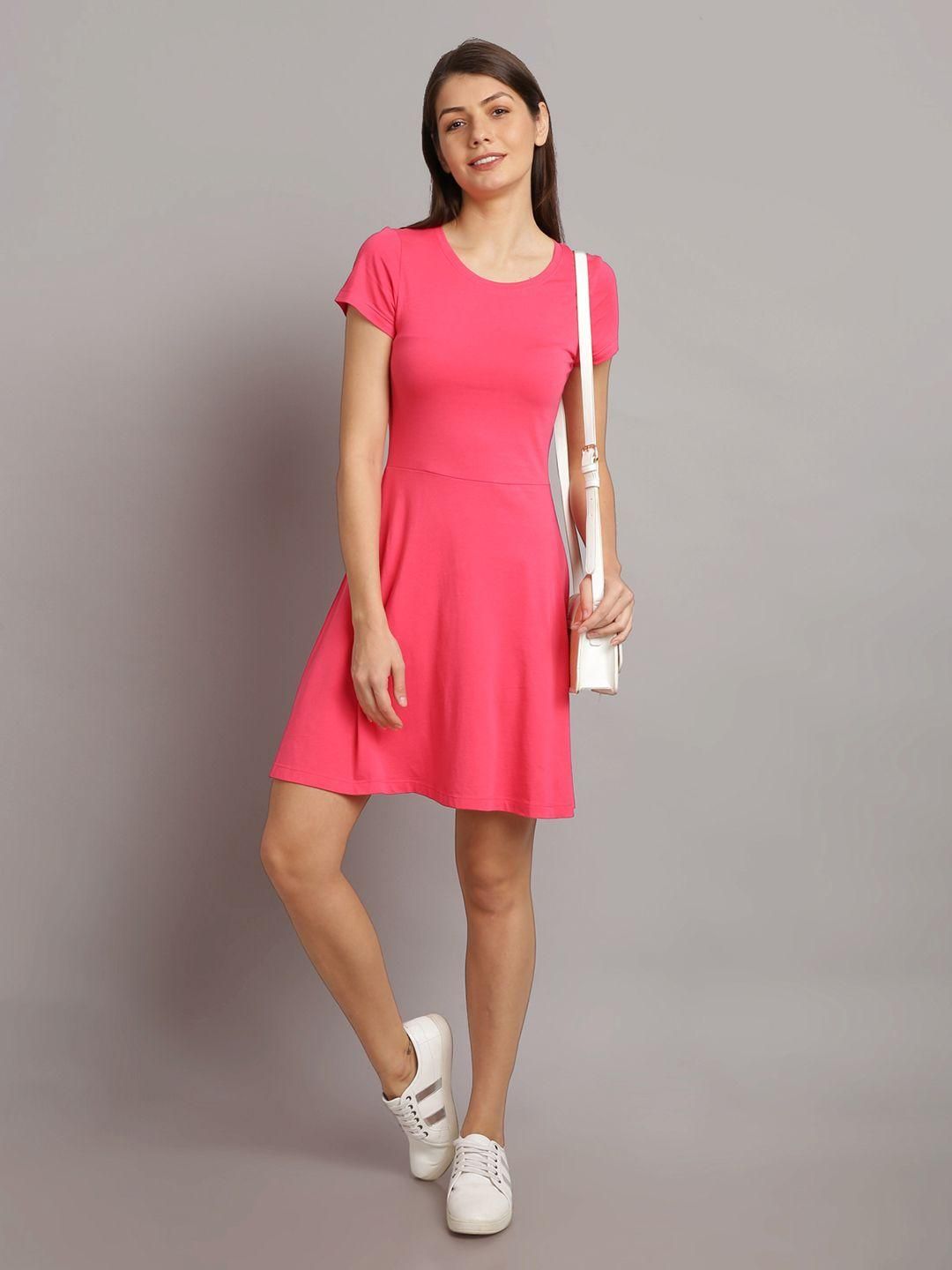 Women's  Cotton Blend Solid Round Neck Casual Dress