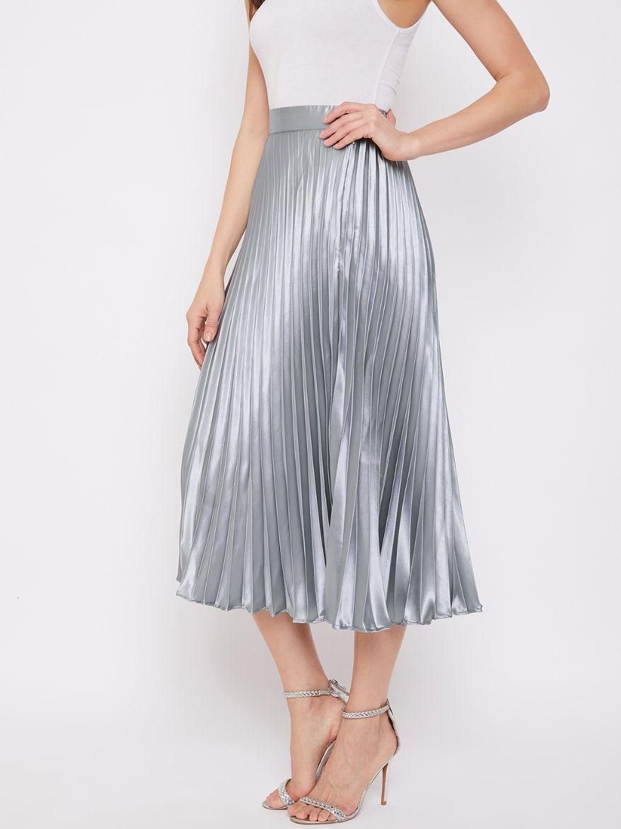 Women's Satin Solid Mid Length Skirt