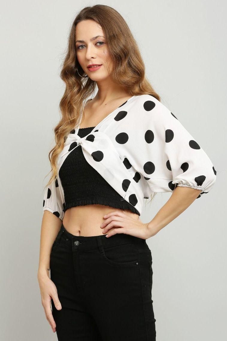 Women's Colorblock Dot Print Crop Top