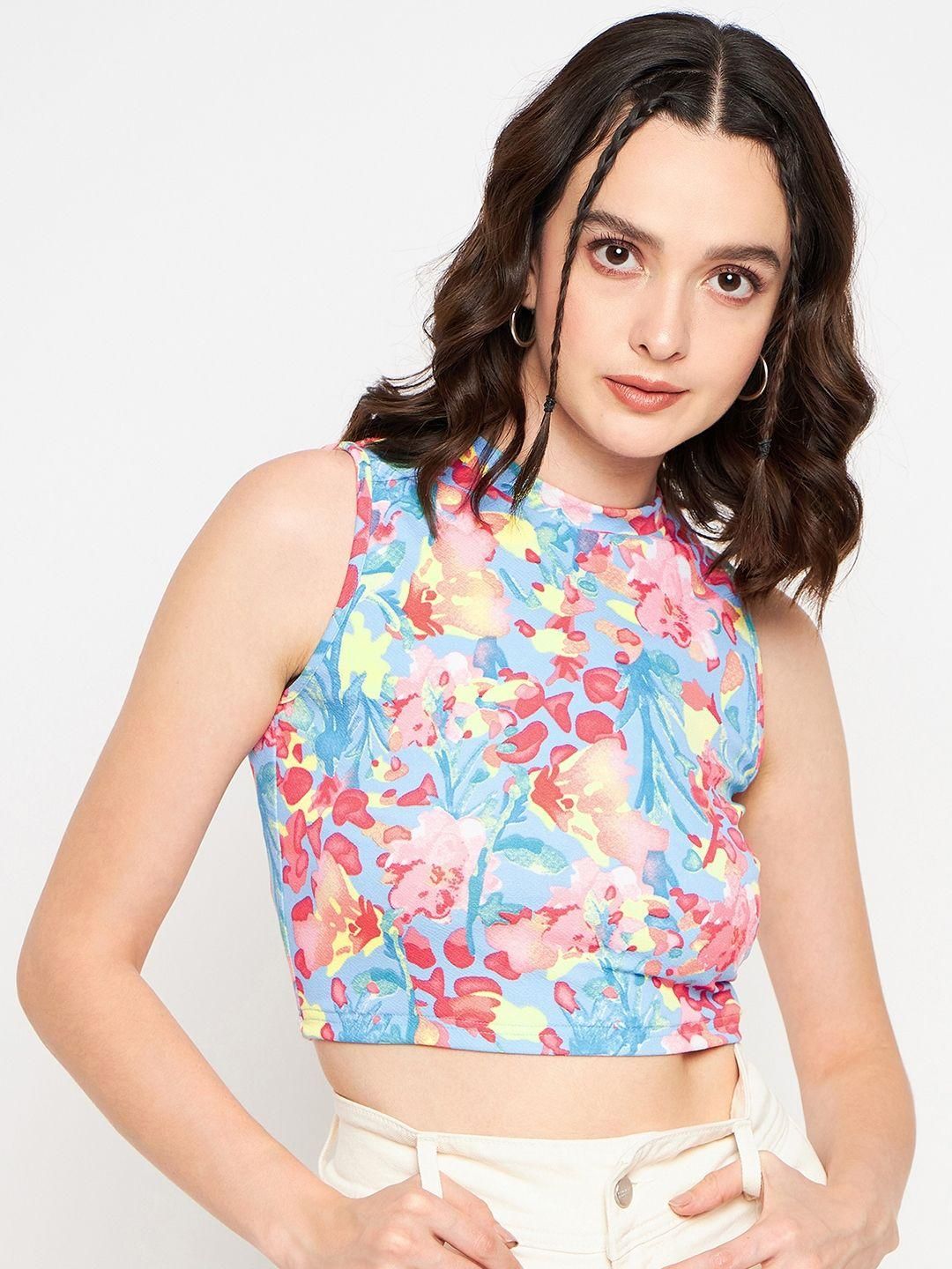 Stretchable High Neck Sleeveless Crop Top