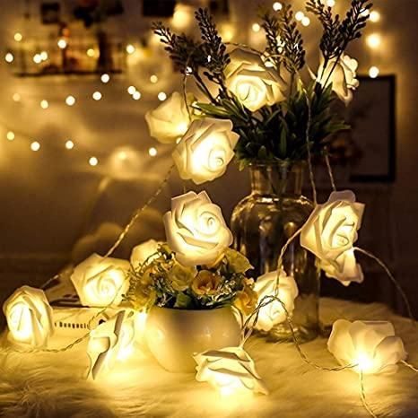 Rose Flower Led Serial String Lights - |10 Feet 14 Led Rose Lights (Warm White Plug-in)