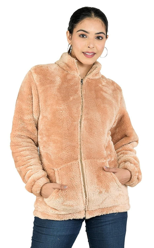 Women's Woolen Brown Sherpa Sweatshirt