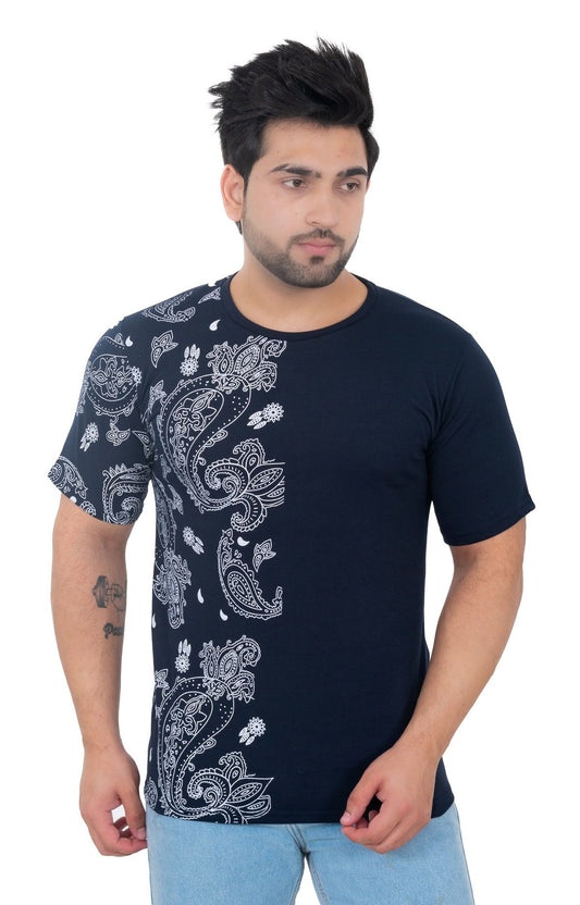 Men Round Neck Blue T-Shirt