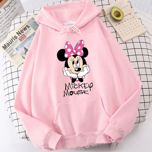 Pink Printed Fleece Hoody Regular Fit Long Sleeve Women Sweatshirt