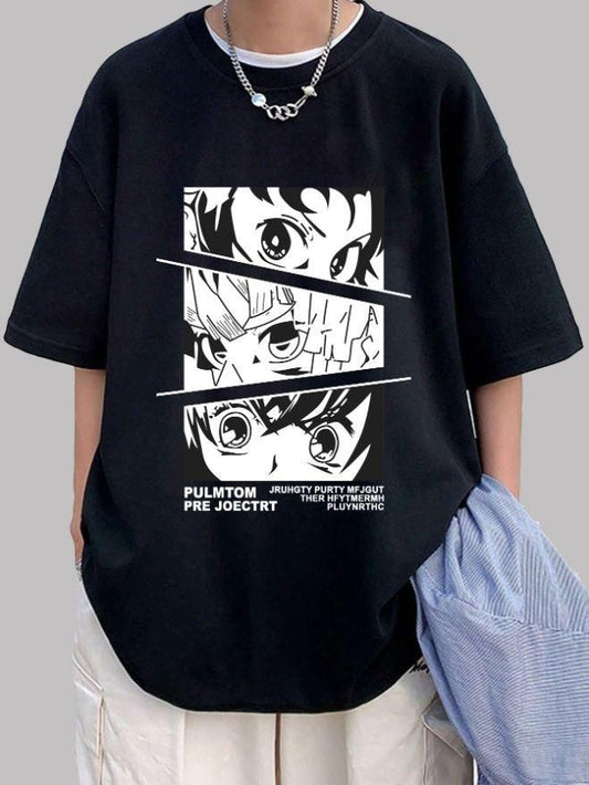 Men's Cotton Black Oversized Graphic  T-Shirt