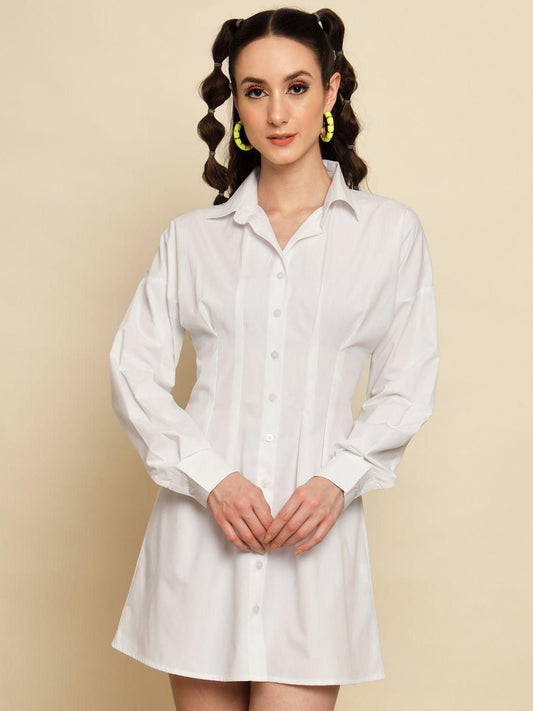 Women's White Dart Detail Shirt Dress