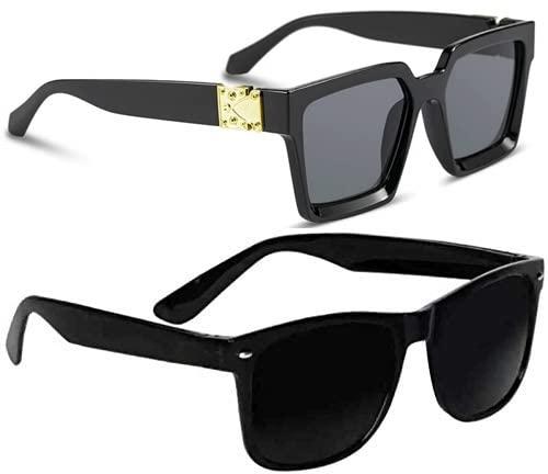 Unisex Signature Sunglasses - Combo of Balck and Square Black Sunglass (Golden Touch)