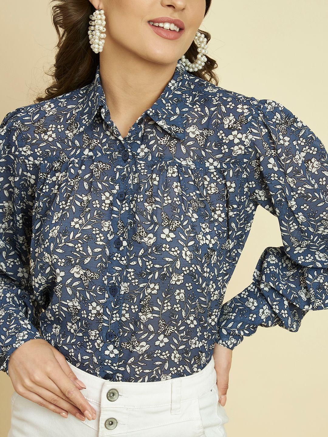 Blue Floral Printed Shirt