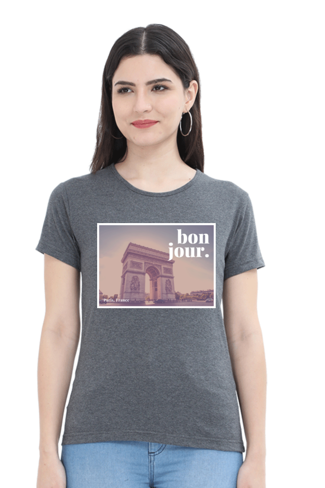 "Evoke the Romance of Paris with Our Women's Paris-Themed T-Shirts!"