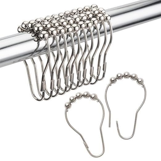 Anti-Rust Metal Double Glide Curtain Hooks for Bathroom Shower Rods (Set of 12)