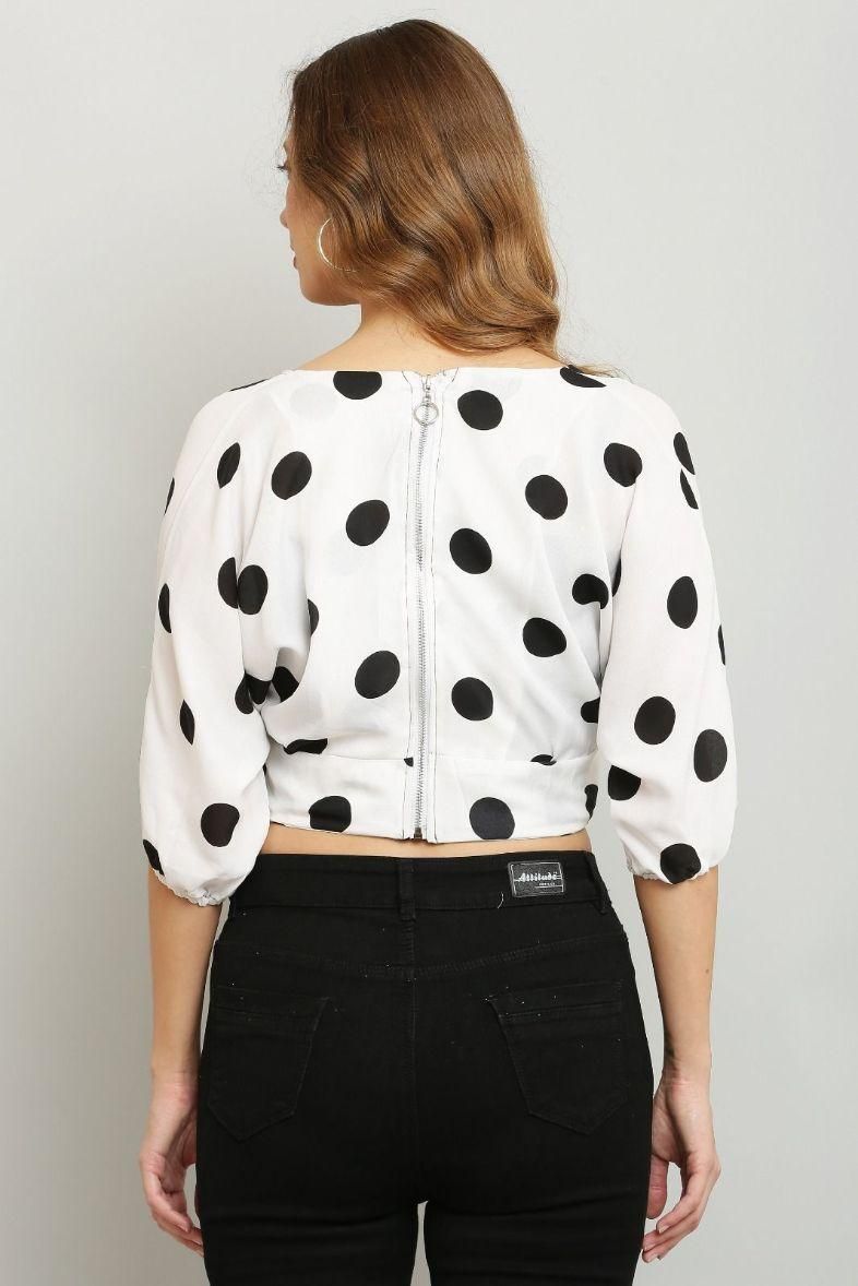 Women's Colorblock Dot Print Crop Top