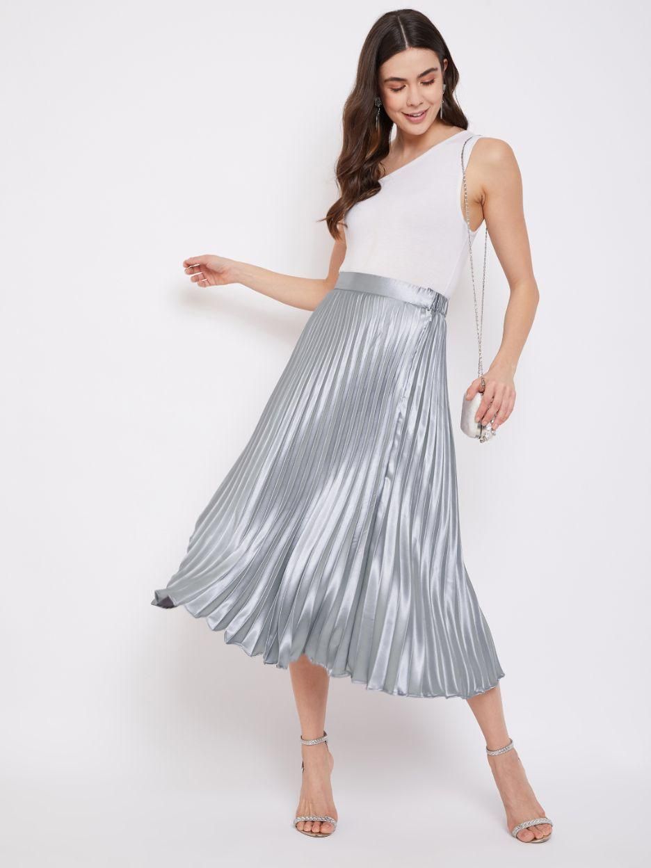 Women's Satin Solid Mid Length Skirt