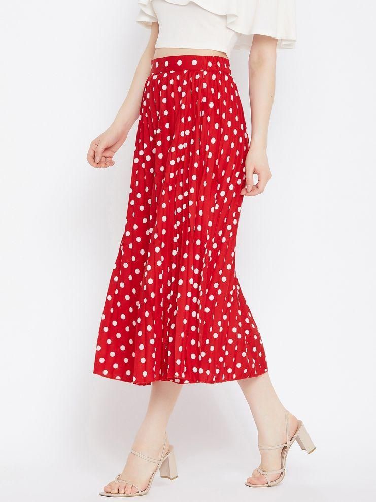 Women's Crepe Polka Dot Print Mid Length Skirt