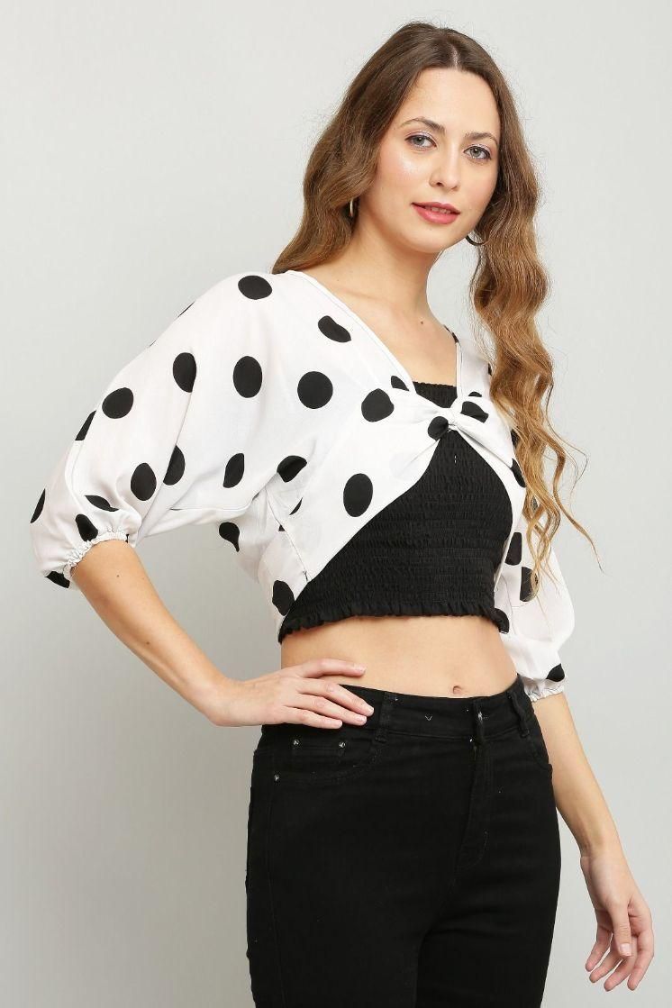 Women's Colorblock Dot Print Crop Top