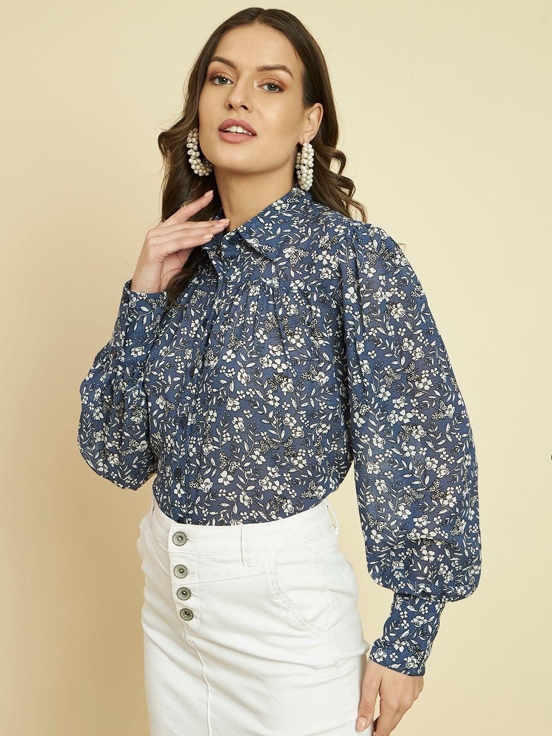 Blue Floral Printed Shirt