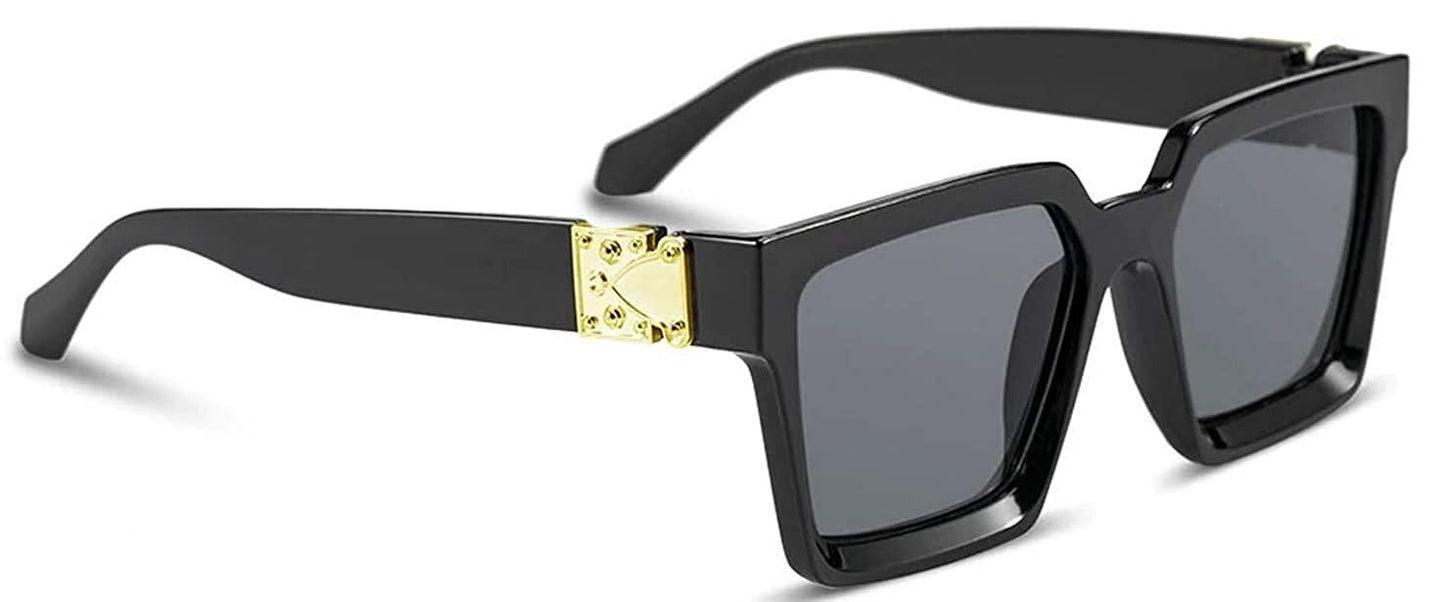 Unisex Signature Sunglasses - Combo of Balck and Square Black Sunglass (Golden Touch)