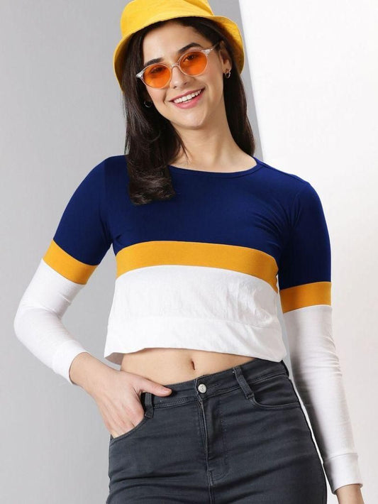 Women's Color Block Full Sleeve Crop Top