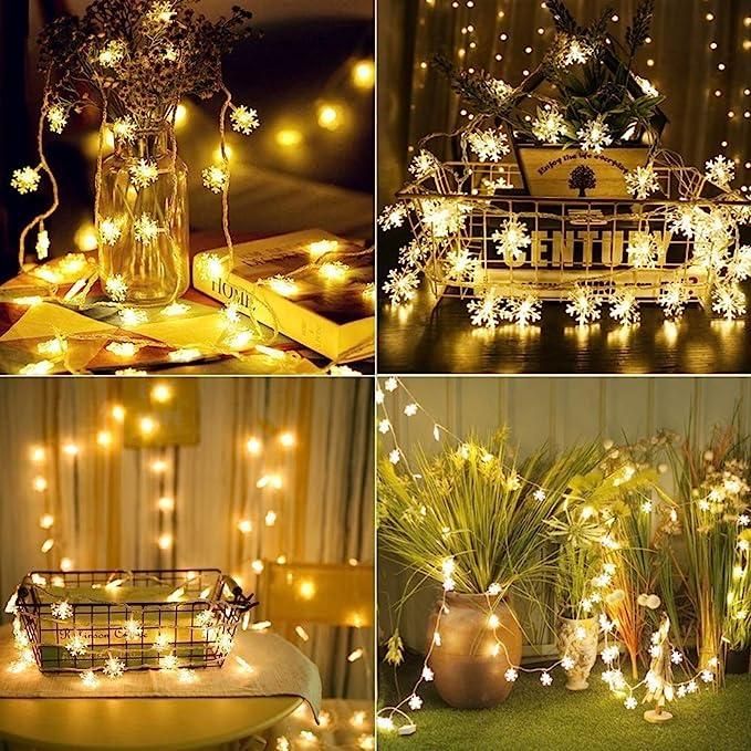 Christmas Snowflake Light Battery Powered Waterproof 14 LED 3M Garden Fairy Lights