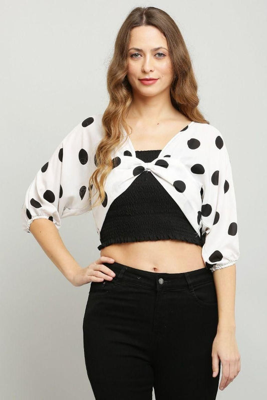 Women's Colorblock Dot Print Crop Top