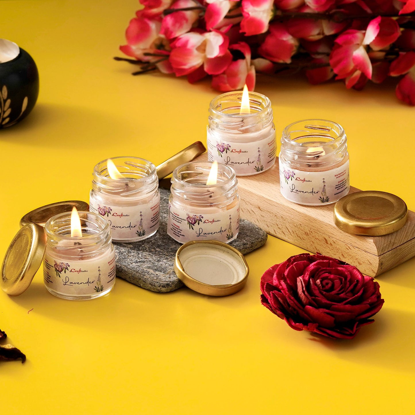 eCraftIndia Set of 5 Lavender Scented Minijar Candle