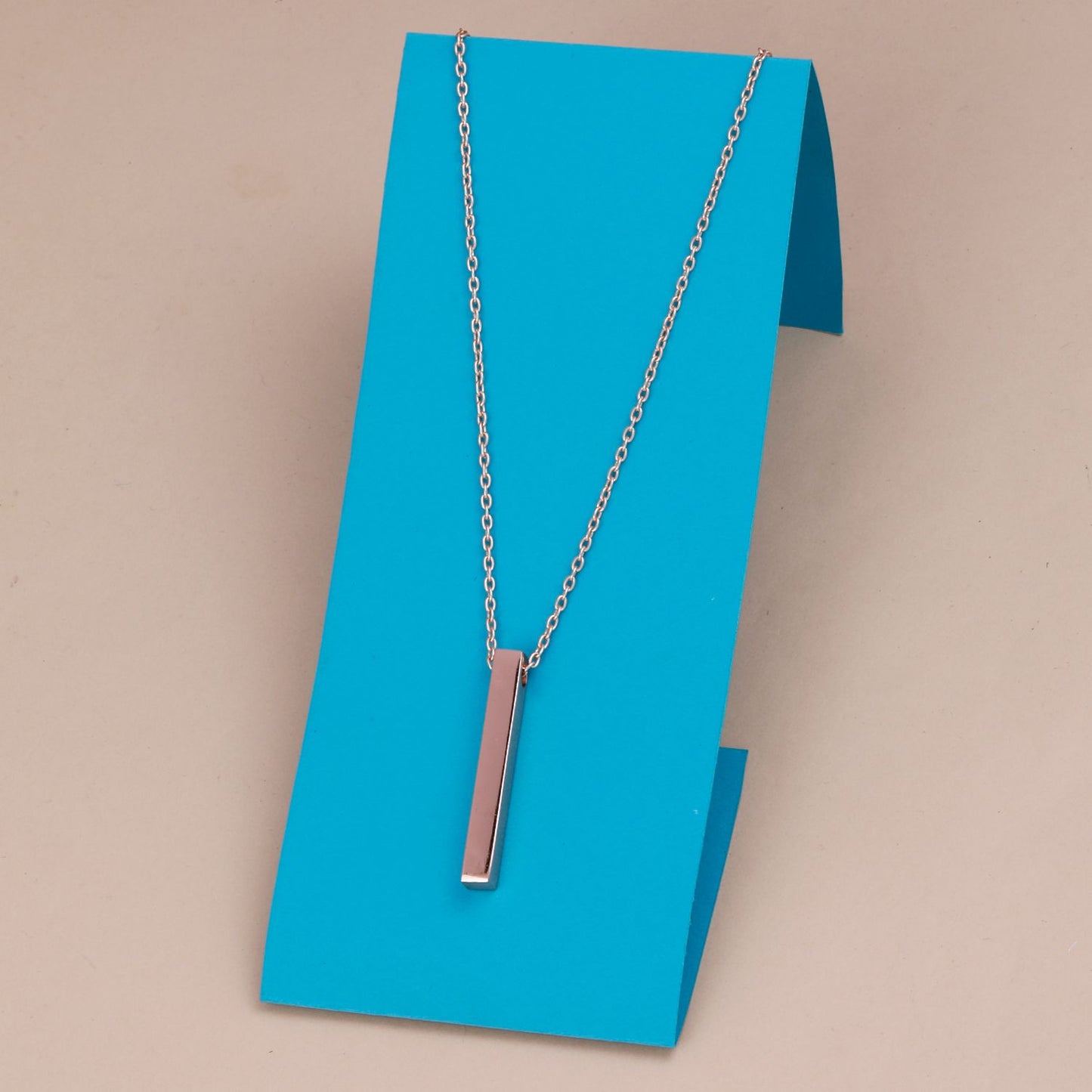 Vertical Bar Rose Gold Cuboid Stick Stainless Steel Locket Necklace Chain Set