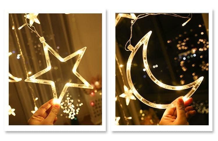 Moon & Star LED Curtain String Decorative Lights warm white, 3 Moon + 3 Star + 6 Mini Star